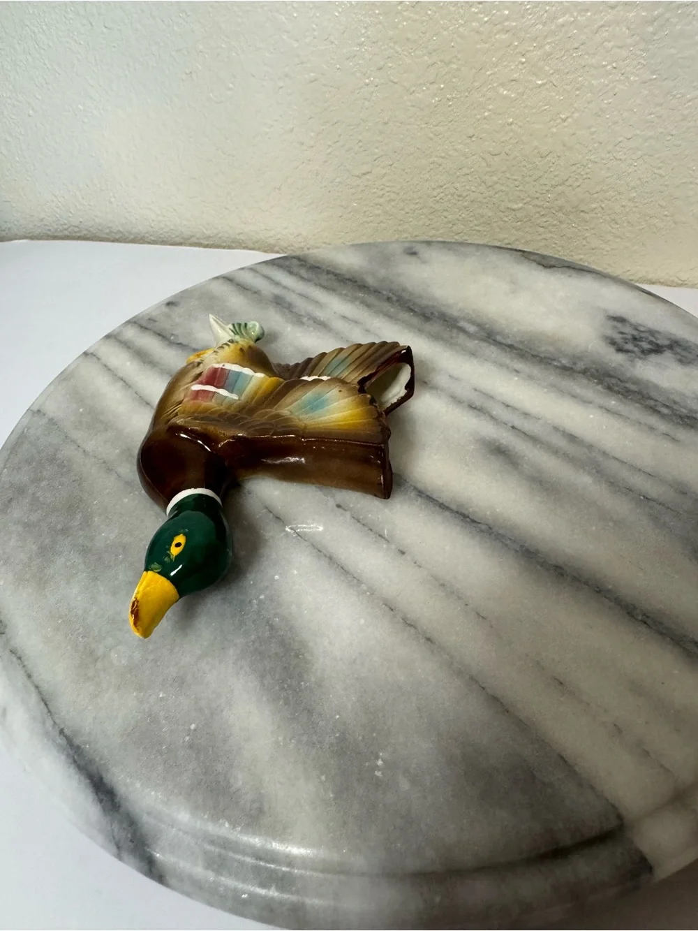 Vintage Hand-Painted Flying Mallard Wall Pocket Decor - Green/Brown